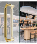 Double Sided Push Pull Door Handle 5Ft Brushed Stainless Steel Ideal For Steel And Aluminum Doors Pro Grade Durable Ladder Style Modern Design Easy Installation Cabinet And Door Pull Hardware showing in a cafe environment