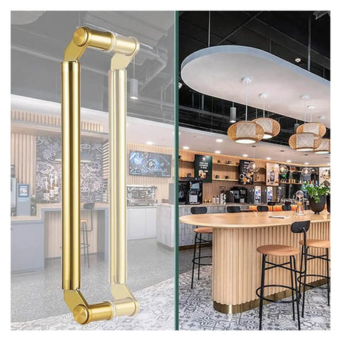Double Sided Push Pull Door Handle 5Ft Brushed Stainless Steel Ideal For Steel And Aluminum Doors Pro Grade Durable Ladder Style Modern Design Easy Installation Cabinet And Door Pull Hardware showing in a cafe environment