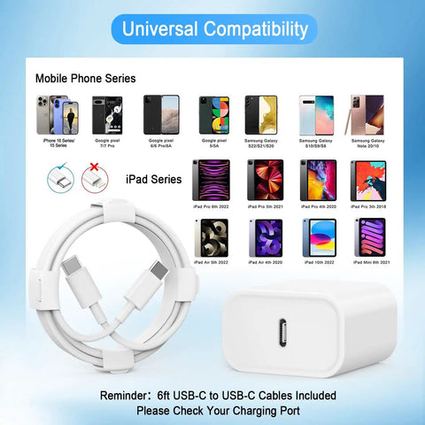 USB C Fast Wall Charger 4 Pack for 17 16 15 Pro Max and More Includes 6 Ft Cables High Speed USB C Charging and Data Transfer Durable Wall Chargers for iPhone iPad Pro AirPods Samsung.