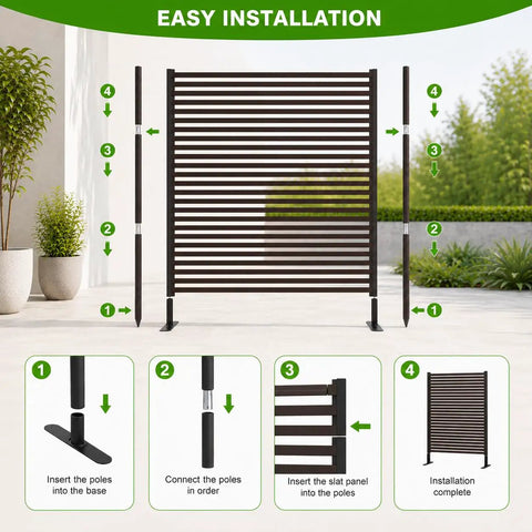 Installation guide for Metal Outdoor Privacy Screen With Stand Freestanding 4 Ft Wide By 6 Ft High Privacy Fence Panel for patio garden