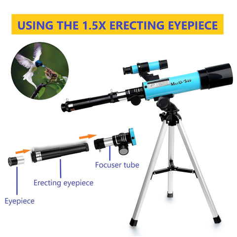 Kids Moon Telescope For Beginners With Finder Scope And 3 Eyepieces, Portable Refractor Telescope Kit For Stargazing, Bird Watching, Travel Binoculars Included, Easy Setup For Family Astronomy Nights, 50mm telescope on tripod with 1.5x erecting eyepiece