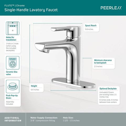 Flute Bathroom Faucet Chrome Finish No Fuss 4-Inch Installations Fits 1 Or 3 Hole Setups ADA Compliant WaterSense Certified Sleek Modern