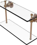 Astor Place Collection Slick Two Tiered Glass Shelf 16 Inch Brushed Bronze Finish, 3/8 Inch Tempered Glass, Solid Brass Construction