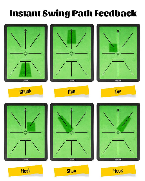 Instant swing path feedback on Three In One Golf Hitting Mat For Simulators Nets And Home Practice With Dual Turf And Strike Feedback Pad