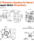 Technical drawing of 50 To 1 Planetary Gearbox For Nema 17 Stepper Motor Boosts Torque Fits 42 To 66 Mm Body, showcasing dimensions.