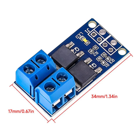 Dual MOSFET Beefed-Up High Power Motor Controller Drive Module 5V To 36V 400W PWM 0 To 20KHz with blue terminal blocks.
