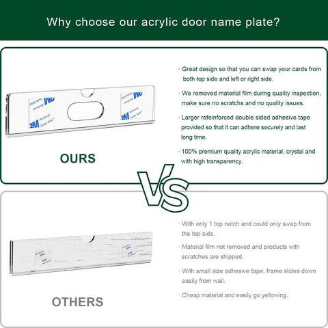 Clear Acrylic Door Name Plates 2x8 Inches 5 Pack With Adhesive Tape Easy Paper Insertion For Office And Classroom Doors Wall Mount Or Horizontal Sign Frame comparison chart