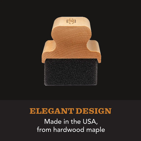 Cutting Board Oil And Wax Applicator With Ergonomic Handle For Butcher Block Wood Surfaces, maple handle above dark sponge, USA made