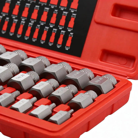 Heavy Duty Bolt Extractor Kit For Damaged Fasteners Stripped Or Broken Screws And Studs 25 Piece Bolt Extractor Socket Set open in case