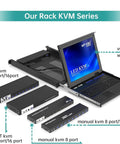 Smooth Eight Port Kvm Switch Rack Mount Kit Featuring Cat6 Hdmi And Vga Extension setup with monitor, keyboard, and additional KVM units.