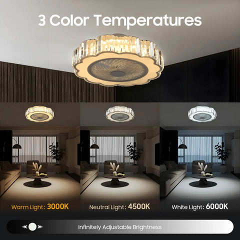 Ceiling Fan with Light 23 Inch Wireless Controller Low Noise for Bedroom showcasing three color temperatures: warm, neutral, and white.