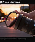 67mm MCUV Lens Protection Filter for Cameras being attached to lens, focusing on ultra slim design, shields against dust and scratches.