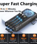 20000mAh Solar Power Bank With Wireless Charging Built In Cables And 15W USB C Fast Charging Charge Up To Six Devices At Once