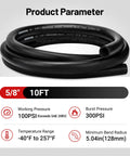 EVIL ENERGY 5/8-inch heater hose, 10 ft black straight coolant radiator hose, 100 PSI SAE J20R3