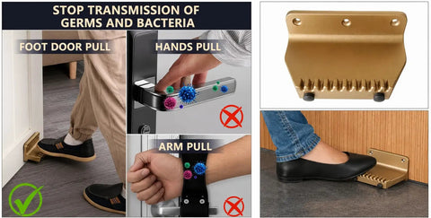 Hands Free Foot Door Pull in Gold Aluminum, wall mount opener, hygienic avoid hand and arm contact, durable foot pedal