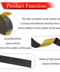4 Inch Foam Pipe Insulation Tape 16.5 Ft Self Adhesive Foam Wrap For HVAC Lines 1/8 Inch Thick, features and materials overview.