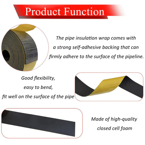 4 Inch Foam Pipe Insulation Tape 16.5 Ft Self Adhesive Foam Wrap For HVAC Lines 1/8 Inch Thick, features and materials overview.