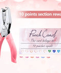 Top Shelf Blank Reward Cards With Zero Hassle Metal Heart Puncher With 100 Pack Hella Thick Coated Cardstock For DIY Crafting Small Biz Loyalty Rewards And Gift Tag Creations with pink punch tool and punch card.