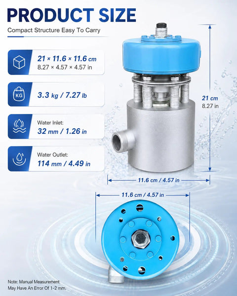 Portable Micro Hydroelectric Generator 1000W Off Grid Power 110V/220V Aluminum Alloy Water Turbine System dimensions