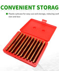 Open red case displaying Ten Pairs Precision Parallel Thin Steel Set One Eighth Inch By Six Inch with 0.0002 Inch Accuracy Hardened Alloy Steel Pro Grade Easy Storage Case For Portable Use Great For Machinists And DIY Hobby Pros.