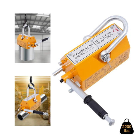 Kickass No Fuss Permanent Magnet Lifter With A Rubber Wrapped Handle and Tough Shackle Hook for Steel Plate Handling.