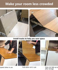 Collapsible desks with telescopic drawer slide rail for space-saving, shown in folding and extending positions.