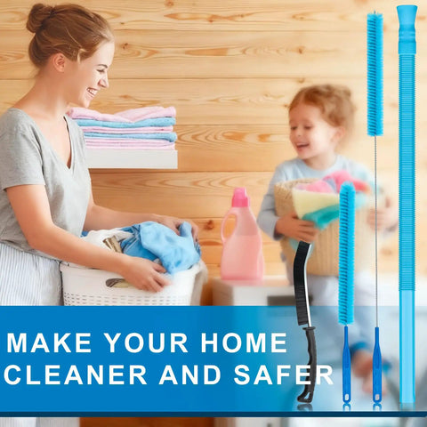 Woman and child with 4-Piece Dryer Vent Cleaner Kit With Flexible Vacuum Hose Lint Trap Brush Appliance Brush And Pro Cleaning Tools