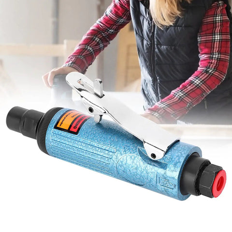 Rugged Lightweight Pneumatic Die Grinder Powering Through Heavy Duty Metal Cutting And Fast Automotive Fixups With Smooth High Speed Operation And Comfort Grip For Daily Shop Workloads, blue aluminum construction.