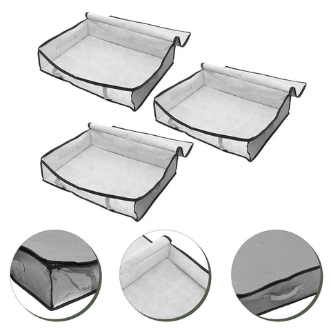 3 Pack Underbed Storage Bags Fabric Foldable Clothes Organizer Maximize Drawer Space For Bedroom Closet Container Non Woven Material, grey bins.