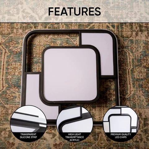 Slick 62W LED Flush Mount Ceiling Light With Remote Control 3000K To 6500K Adjustable Color Temperature Black Square Fixture For Farmhouse Dining And Living Rooms 16x16x2.5 Inches
