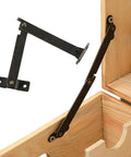 2 Pack Foldable Lid Support Hinges for Cabinets and Chests, antique bronze metal brackets installed in wooden box