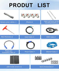 Product list for 80 Inch LED Digital Signage Display with P1.86 clarity, showing cables, brackets, wheels, and accessories.