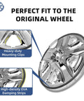 Close-up of Chrome Silver 17 Inch Wheel Skins For Toyota RAV4 2006 To 2012 showing heavy-duty clips and EVA damping strips.