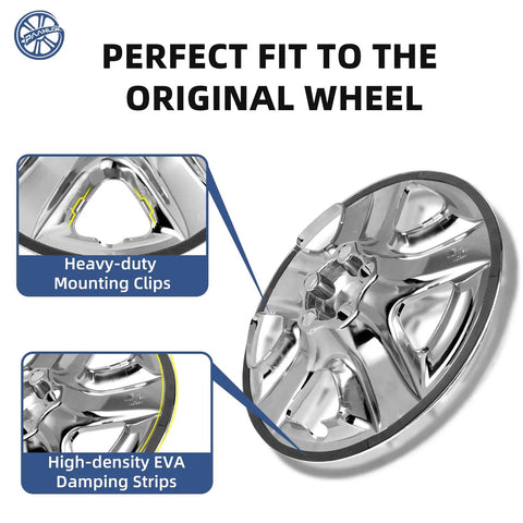 Close-up of Chrome Silver 17 Inch Wheel Skins For Toyota RAV4 2006 To 2012 showing heavy-duty clips and EVA damping strips.