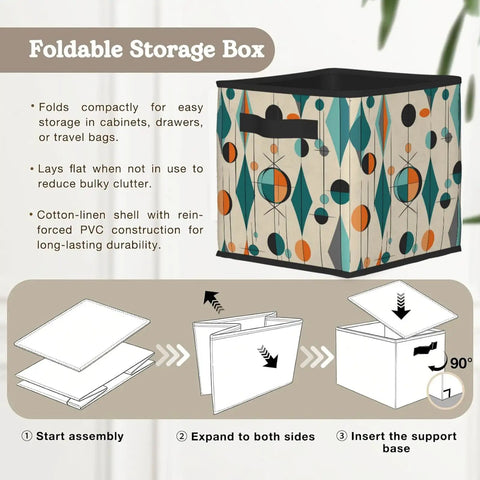 Premium Heavy Duty Foldable Storage Cubes With Reinforced Handles Mid Century Geometric Closet Bins, 9.84 inch cotton-linen box.