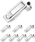 Eight Pack Zinc Alloy Compression Latch Locks Featuring Slick Trigger Action And Flush Silver Finish, close-up view of one latch.