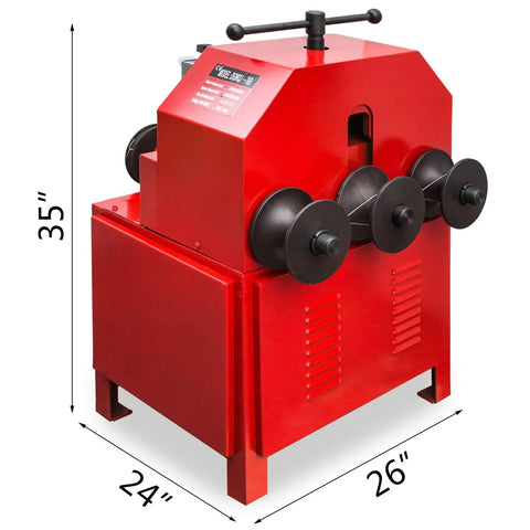 Electric Pipe Bender Kit With Nine Round And Eight Square Dies 1.5KW 110V Copper Coil Motor showing red metal body and bending rollers.