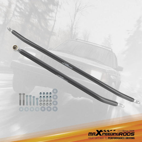 Beefed Up Steering Kit For Jeep Cherokee XJ Grand Cherokee ZJ Comanche MJ And Wrangler TJ LJ With Two And A Half Inch Lifted And Adjustable Heim Joint Ends For Easy Steering Upgrade, black steel bars with hardware