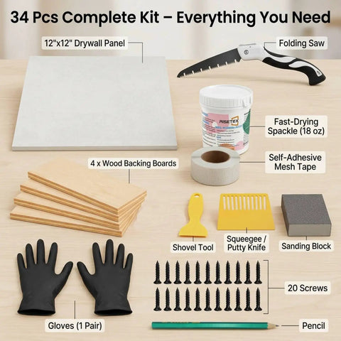 34 Piece Drywall Repair Kit For Large Holes And Cracks That Wont Break The Bank Includes 12x12 Inch Patch Saw Spackle Mesh Tape