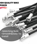 12G Steel Bike Spokes For Electric Bicycles And E-Bikes, Heavy Duty 2.5Mm Gauge, 70 To 300Mm Length, Black, With Nipples, 20 Pieces