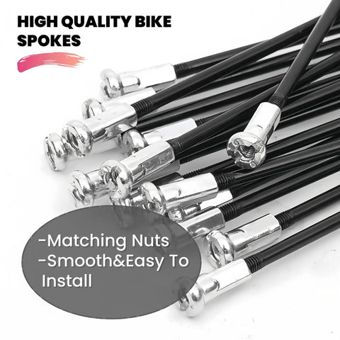 12G Steel Bike Spokes For Electric Bicycles And E-Bikes, Heavy Duty 2.5Mm Gauge, 70 To 300Mm Length, Black, With Nipples, 20 Pieces