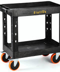 Heavy Duty Plastic Utility Cart 34 By 17 Inches With Deep Shelves And Full Swivel 6 Inch Casters Tough Polypropylene Service Cart Holds Up To 550 Lbs Two Tier Warehouse Cart For Indoor Or Outdoor Use