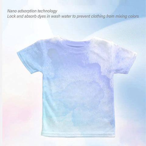 T-shirt showing color absorption with dye grabber, illustrating 100 Count Dye Grabber Laundry Tablets With Color Catcher Power.