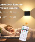 Rechargeable Motion Sensor Wall Lights Black Battery Operated Sconce with remote control, adjustable brightness, and color temperature.