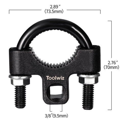 Toolwiz inner tie rod removal tool, black U-wrench with serrated inner jaws, 3/8-inch opening (9.5mm), front view