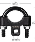 Toolwiz inner tie rod removal clamp, front view, black metal with serrated jaw and 3/8-inch drive square opening