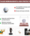 Dope Golf Ball Display Case With Solid Wood Base No Assembly Required Clear Acrylic Cube For Autograph Ball One Ball Stand Box UV Protection Crystal Clear Visibility Perfect For Collectors And Gift Giving with golf ball inside shown in infographics for protection.