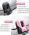 Before and after with Hood Latch Lock Bracket Covers Pink 2 Pack For 2018 2019 2020 2021 2022 2023 2024 Wrangler JL JLU Unlimited