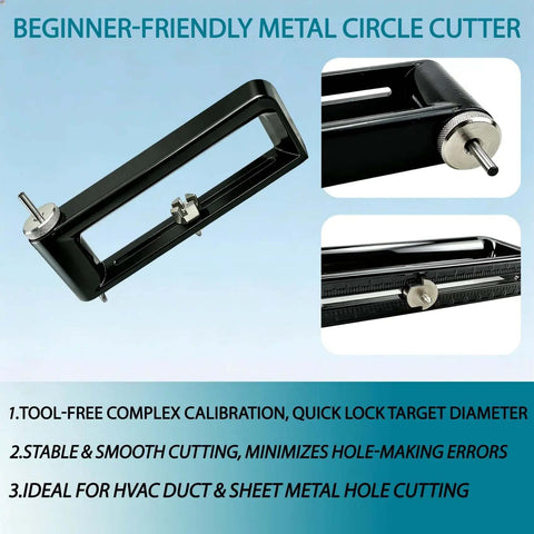 2 To 12 Inch Hole Cutter Tool For Sheet Metal And Ductwork with adjustable circle saw kit, close-up of calibration dial and ruler.