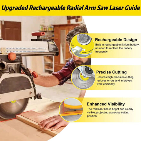 Front view of Rechargeable Radial Arm Saw Laser Guide by Amazon with 5/8 inch arbor and slim snap-in design